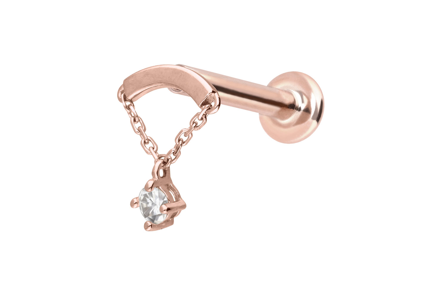 14 Karat Gold Labret Piercing mit Innengewinde MOISSANIT + BOGEN + KETTE